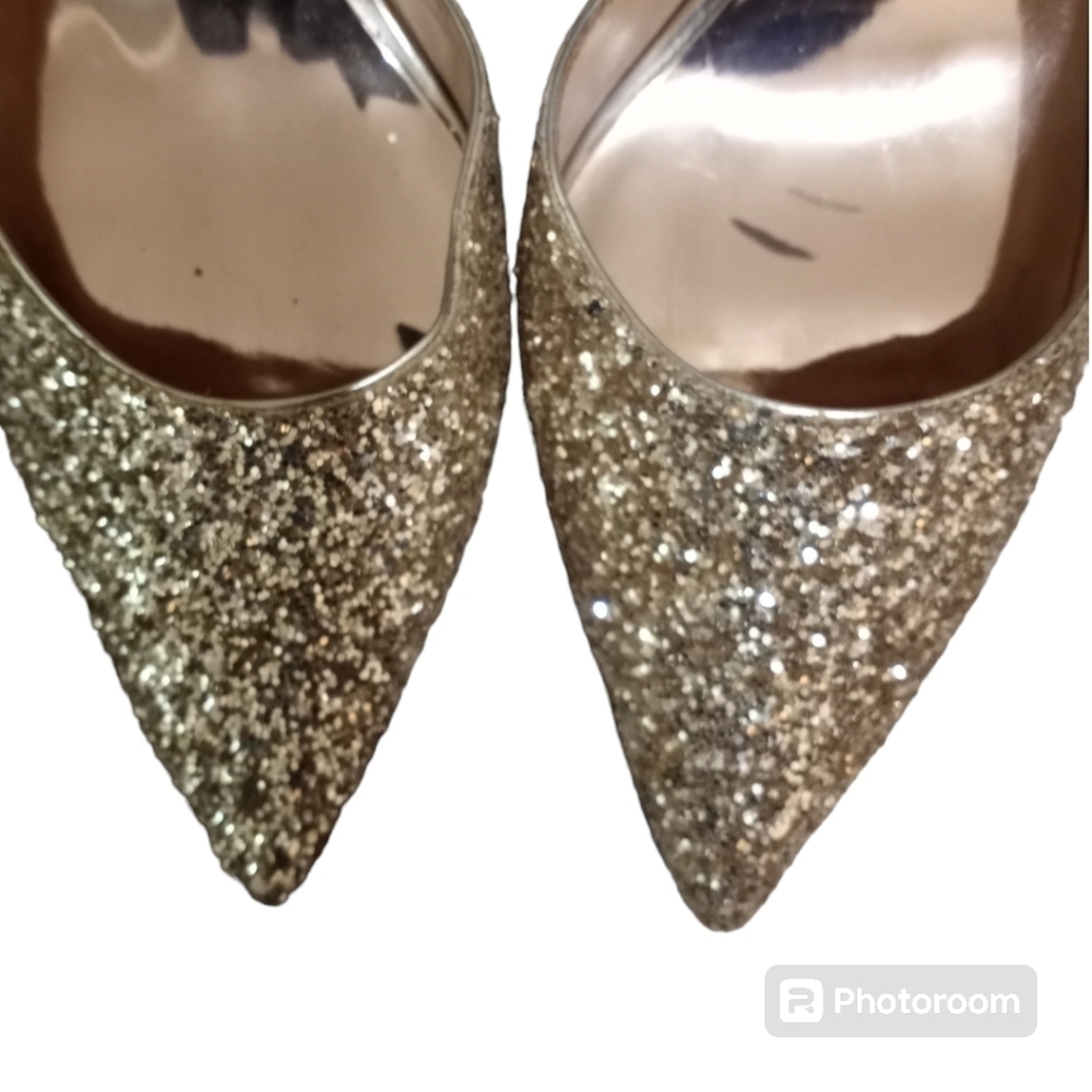 Badgley Mischka Daisy II Heels Gold Glitter Sz 10 - Picture 2 of 15